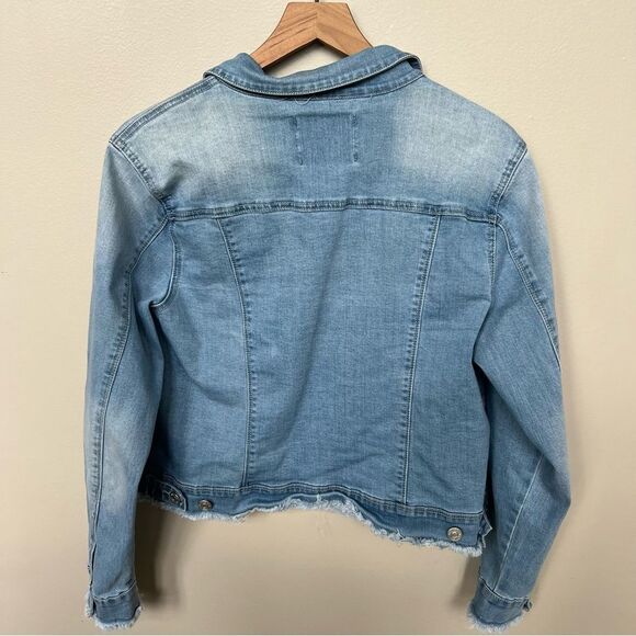 Nine West Sarah Jean Button Down Jacket Light Wash Raw Hem Size Large - Picture 5 of 10